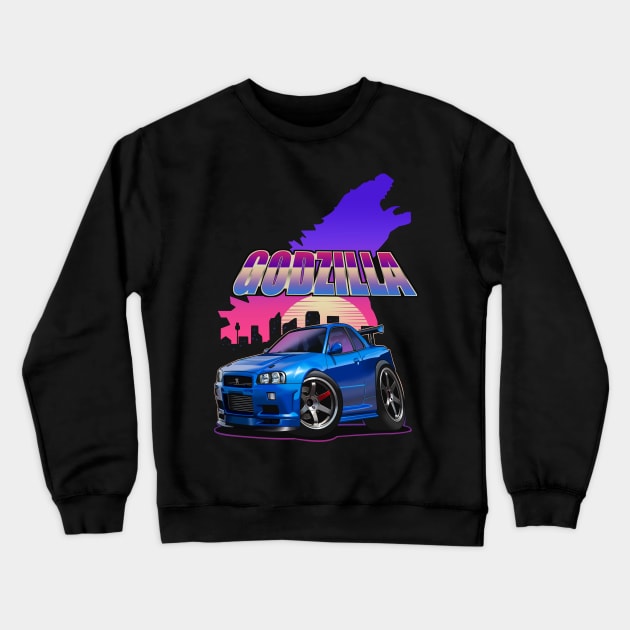 Nissan Skyline R34 Godzilla Design Crewneck Sweatshirt by Aiqkids Design